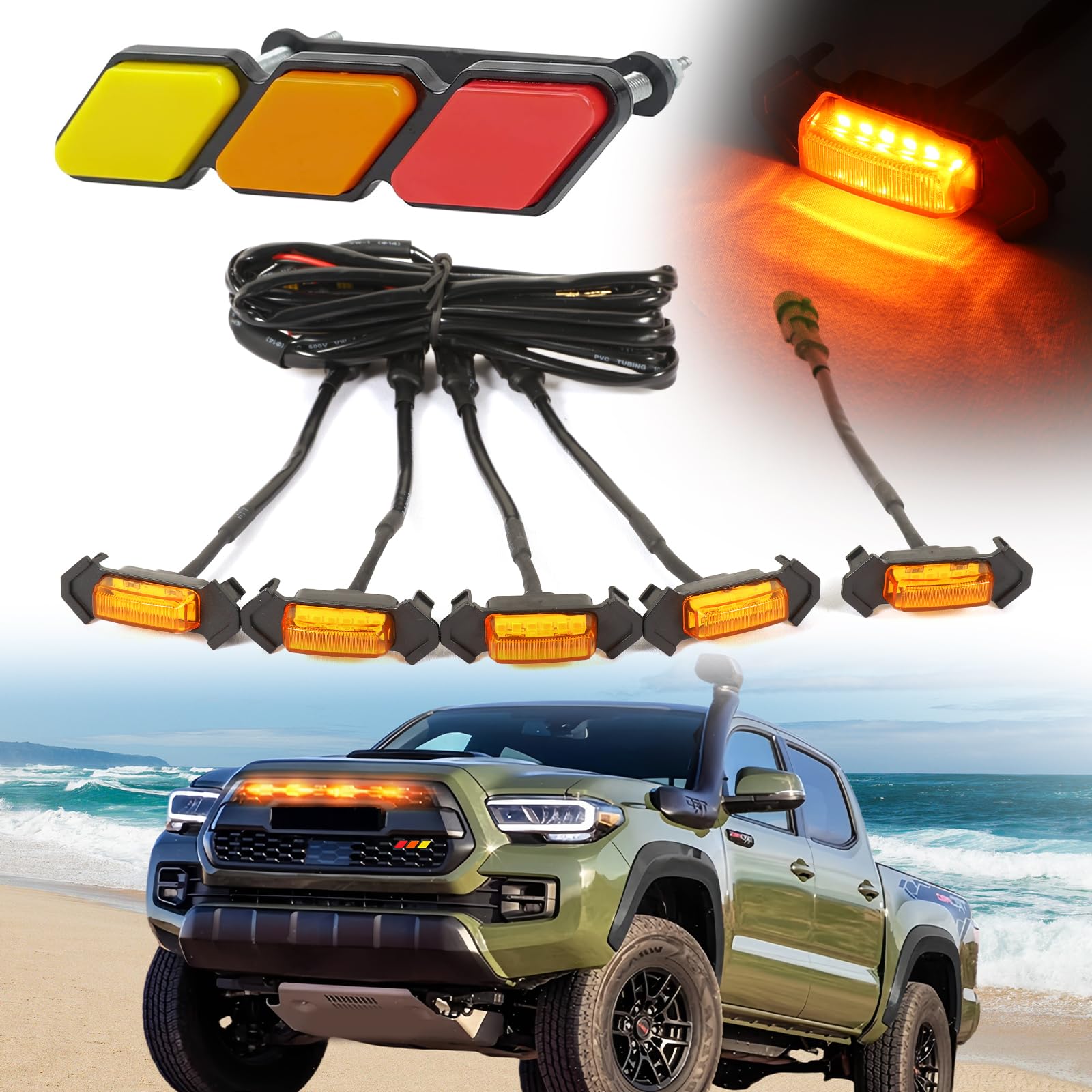 Front Emblems Led Grill Lights Fit for Toyota Tacoma TRD-Pro 2015-2023 or Aftermarket TRD-pro Grills Grille Light Lights Tacoma Accessories (1pcs Emblem+Amber led)