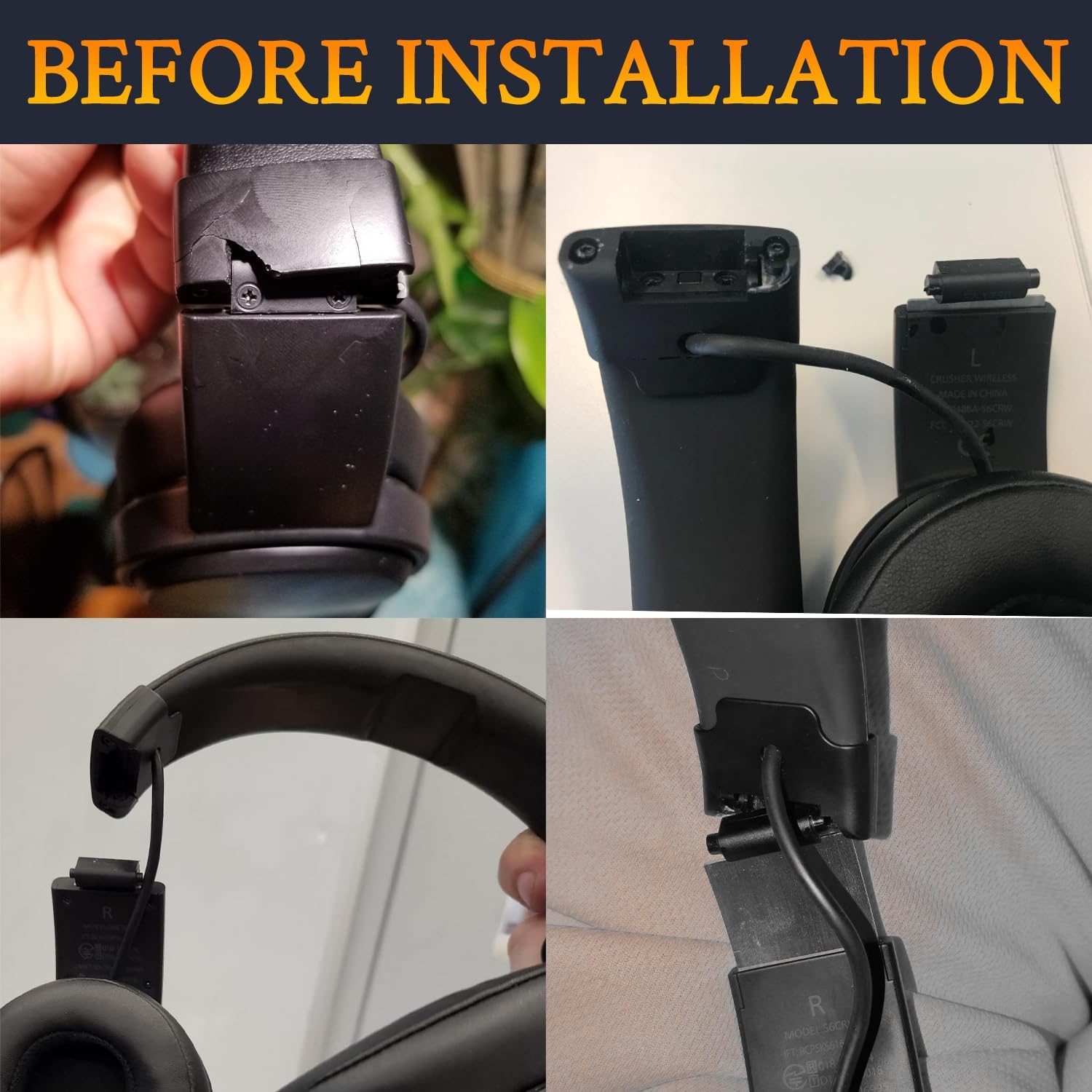 SOULWIT Headband Side Cover Slider for Skullcandy Crusher Wireless Headphones, End Caps Replacement Repair Kit Accessories - Black