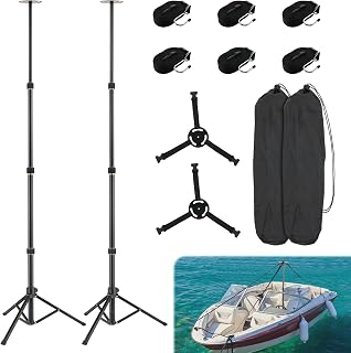 Boat Cover Support Poles System, 2 Pcs Adjustable Carbon Steel Pontoon Boat Cover Poles with Webbing Strap, 22.8"-60.1" Telescoping Support Pole for Jon, V-Hull, & Pontoon Boats