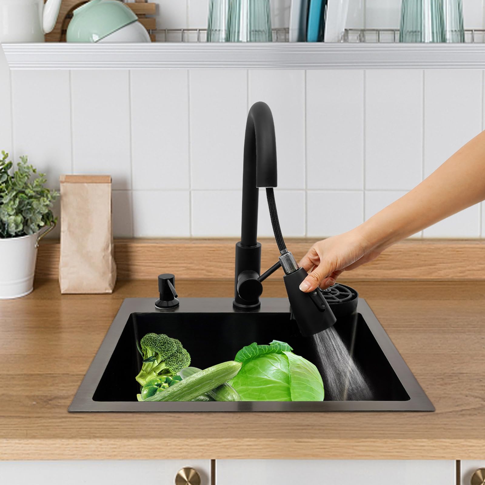 Edelstahl Küchenspüle mit Wasserhahn Gläserspüler Komplettset