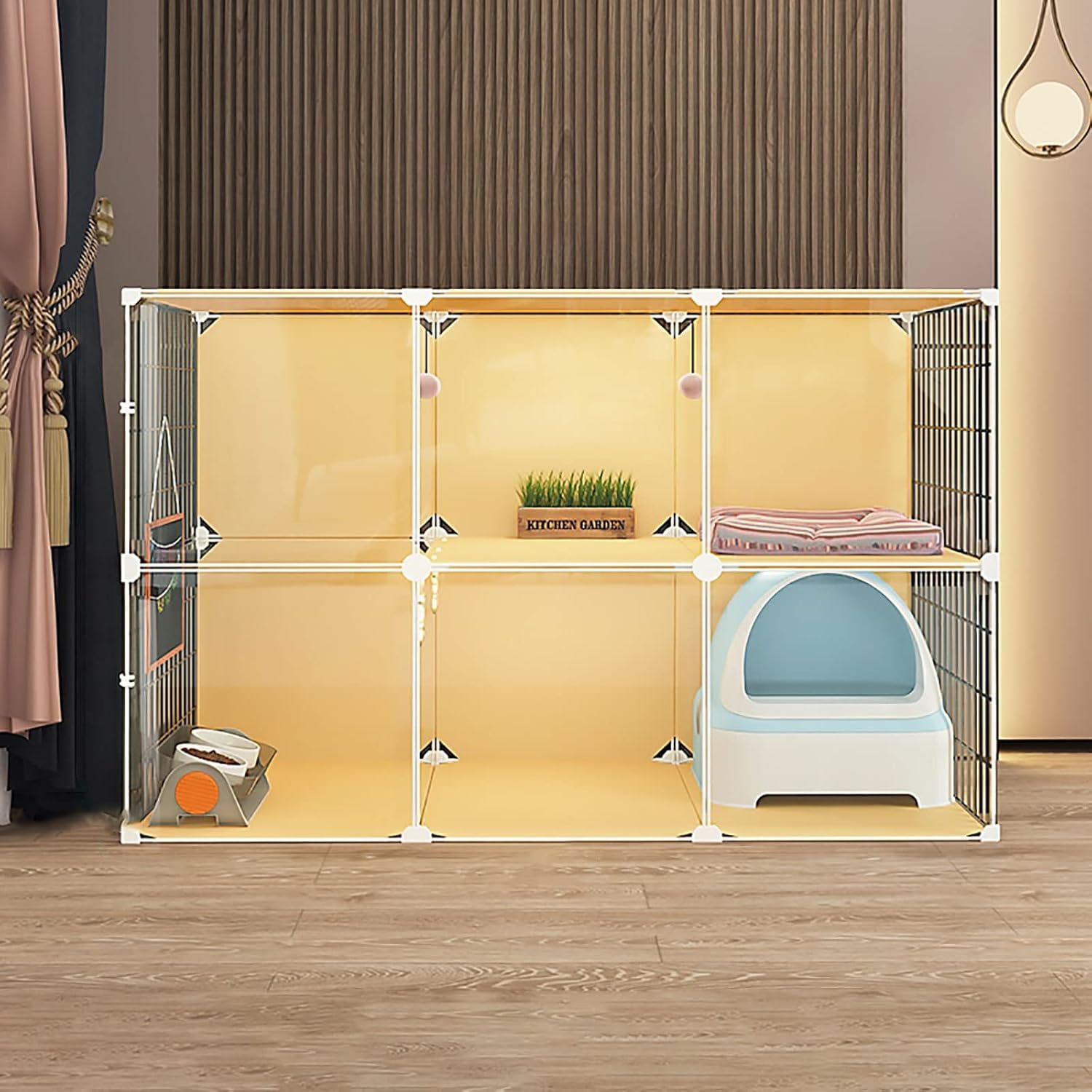 Grand parc à chat pour appartement : espace de jeu sécurisé de 107 cm avec litière