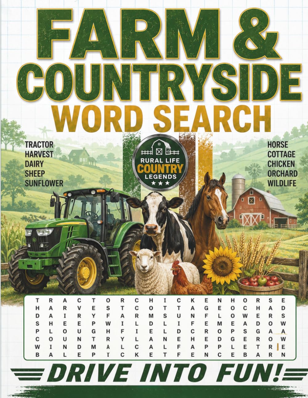 Farm & Countryside Word Search: Rural Life, Homestead, Farm Animals, Garden and Country-Themed Puzzles for Adults, Teens, and Seniors