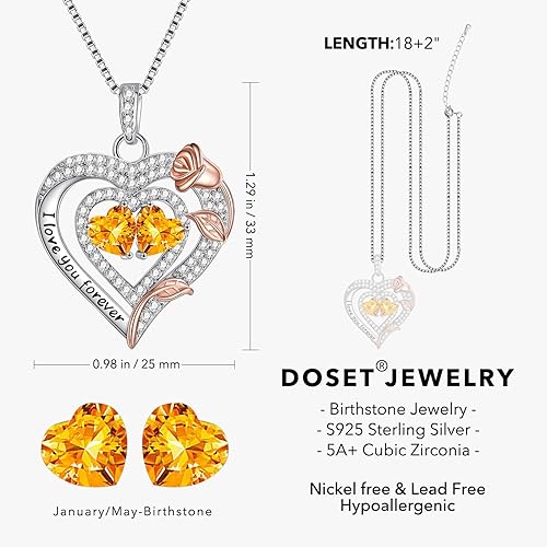 Miniatura 3 de Valentines Day Gifts - Sterling Silver Rose Heart Birthstone Necklace Anniversary Birthday Christmas Mothers Day Gifts - Women Jewelry Gifts for