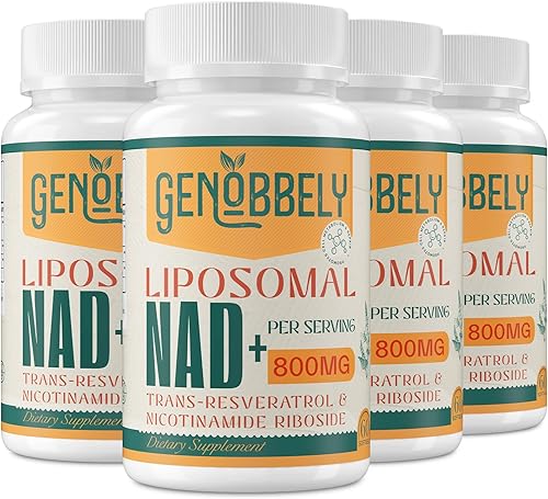 Miniatura 1 de GENOBBELY Suplemento liposomal NAD+ 800 mg con ribósido de nicotinamida 200 mg, Trans-Resveratrol 100 mg - Suplemento complejo NAD para reparación