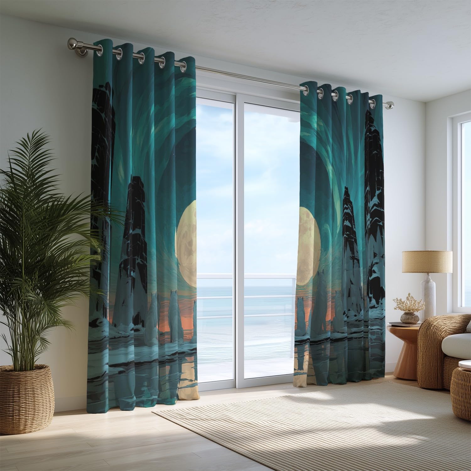 Genérico Anime Zasłony zaciemniające z przelotkami cyjan marzyciel aurora wilk Tenda per home interni Morbide mikrofibra do salonu sypialni 2 sztuki 132 szer. x 160 cm cm