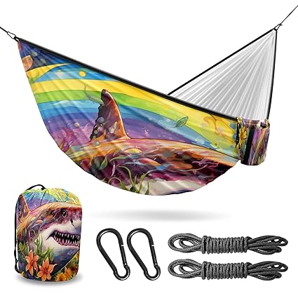 Vigetue Camping Hammock Double & Single Portable Hammocks with 2 Tree Straps, Great for Hiking,Backpacking,Hunting,Outdoor,Beach,Camping, Shark (81)