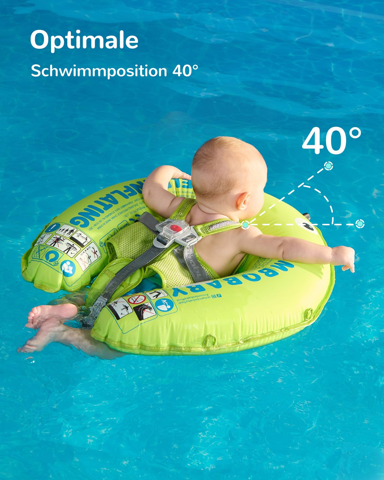 HECCEI Schwimmring Baby, Mambobaby Selbstaufblasbar Baby Schwimmhilfe Kompaktes Faltbares Design Schwimmreifen Perfekter Schwimmtrainer für Kinder von 3 bis 24 Monaten