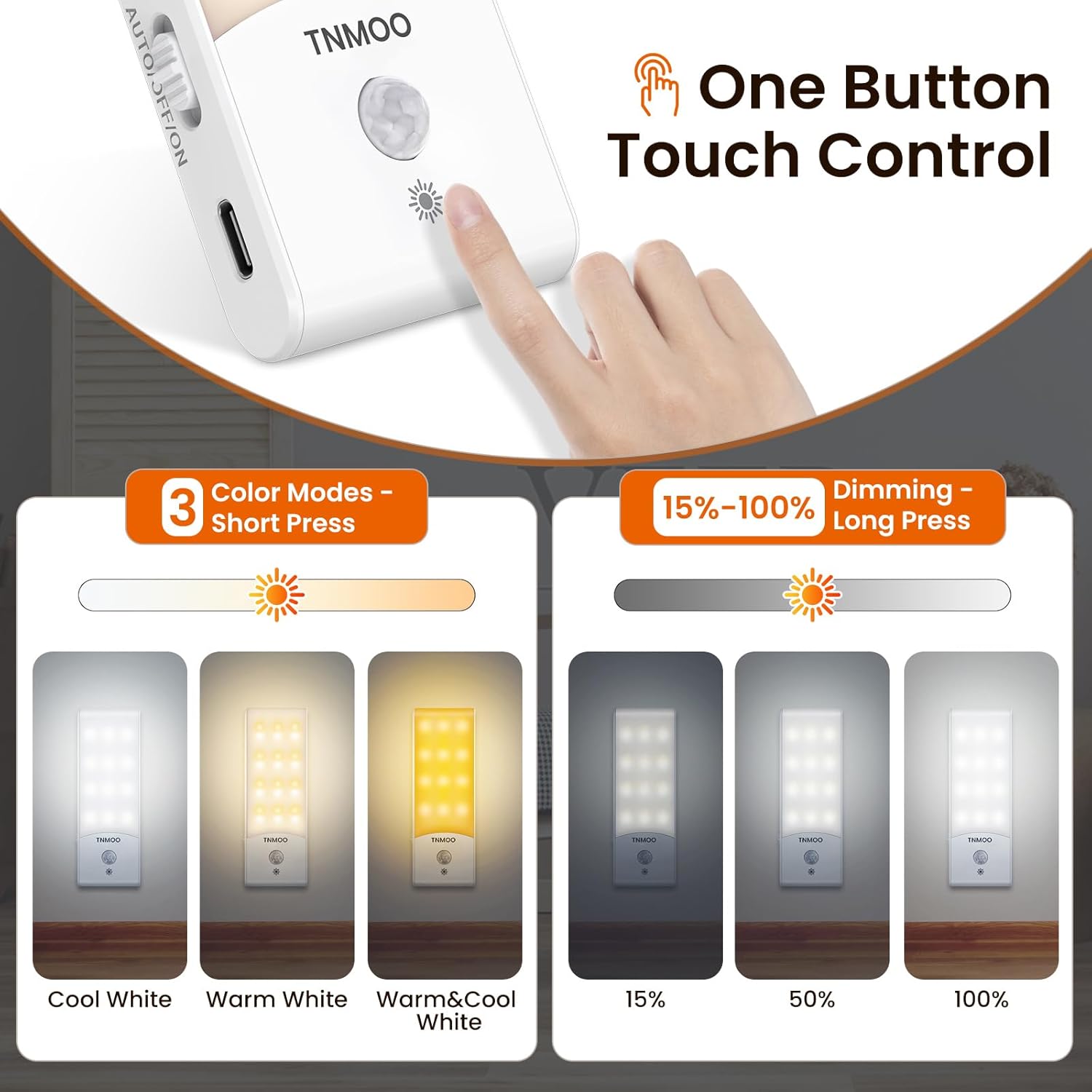 Motion Sensor Lights Indoor, 2Pack LED Motion Sensor Night Light Rechargeable with 3 Modes, Warm&White Color, 15%-100% Dimmable Wardrobe Lights for Cupboard, Stair, Cabinet, Bedroom, Kitchen, Hallway 4 71XYvenQXJL. AC SL1500