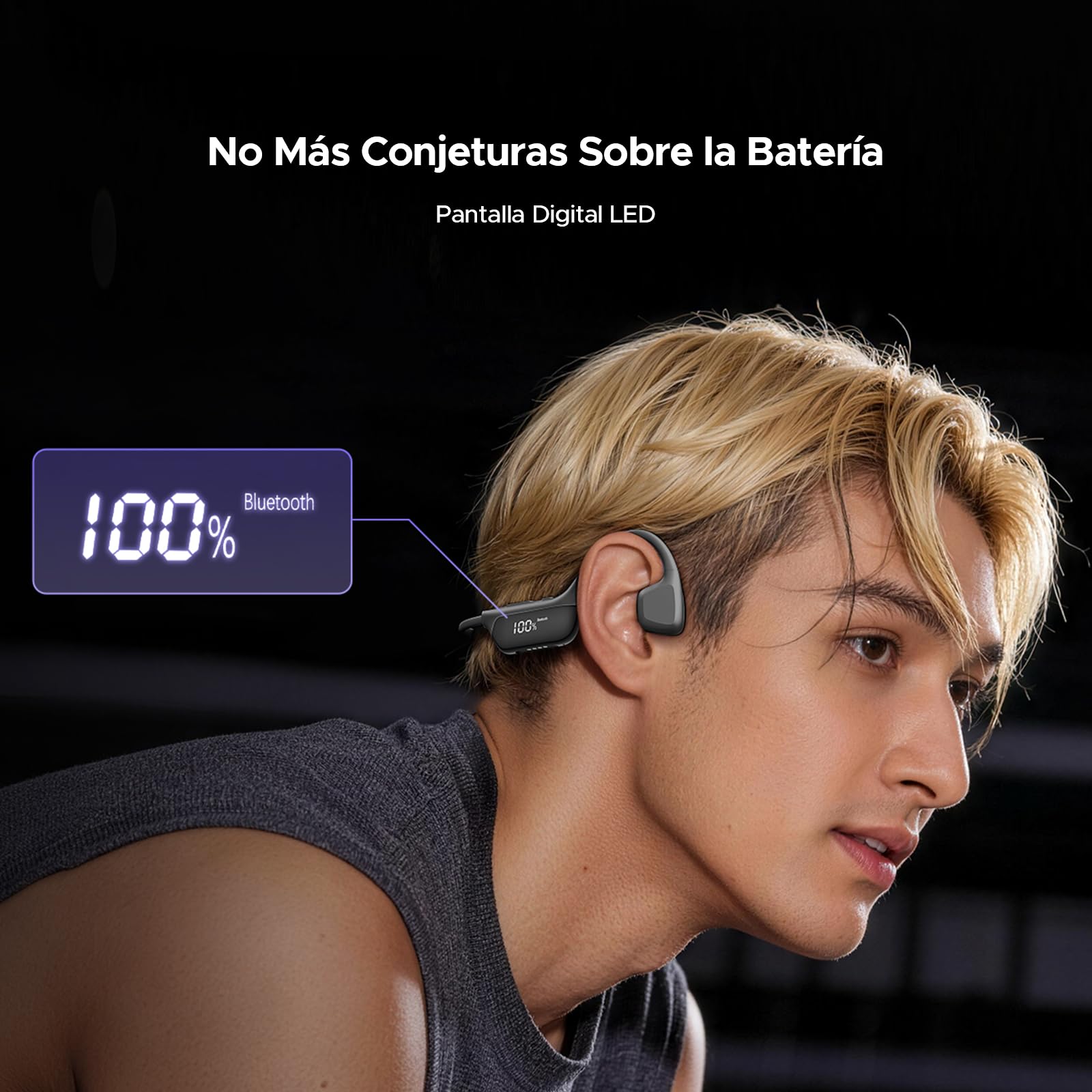 Bone Beat Run Digital Cuffie Conduzione Ossea Wireless, Auricolari Sportive Bluetooth Impermeabili con Display LED, Batteria 9 Ore, BT 6.0 per Corsa Palestra Outdoor - Nero