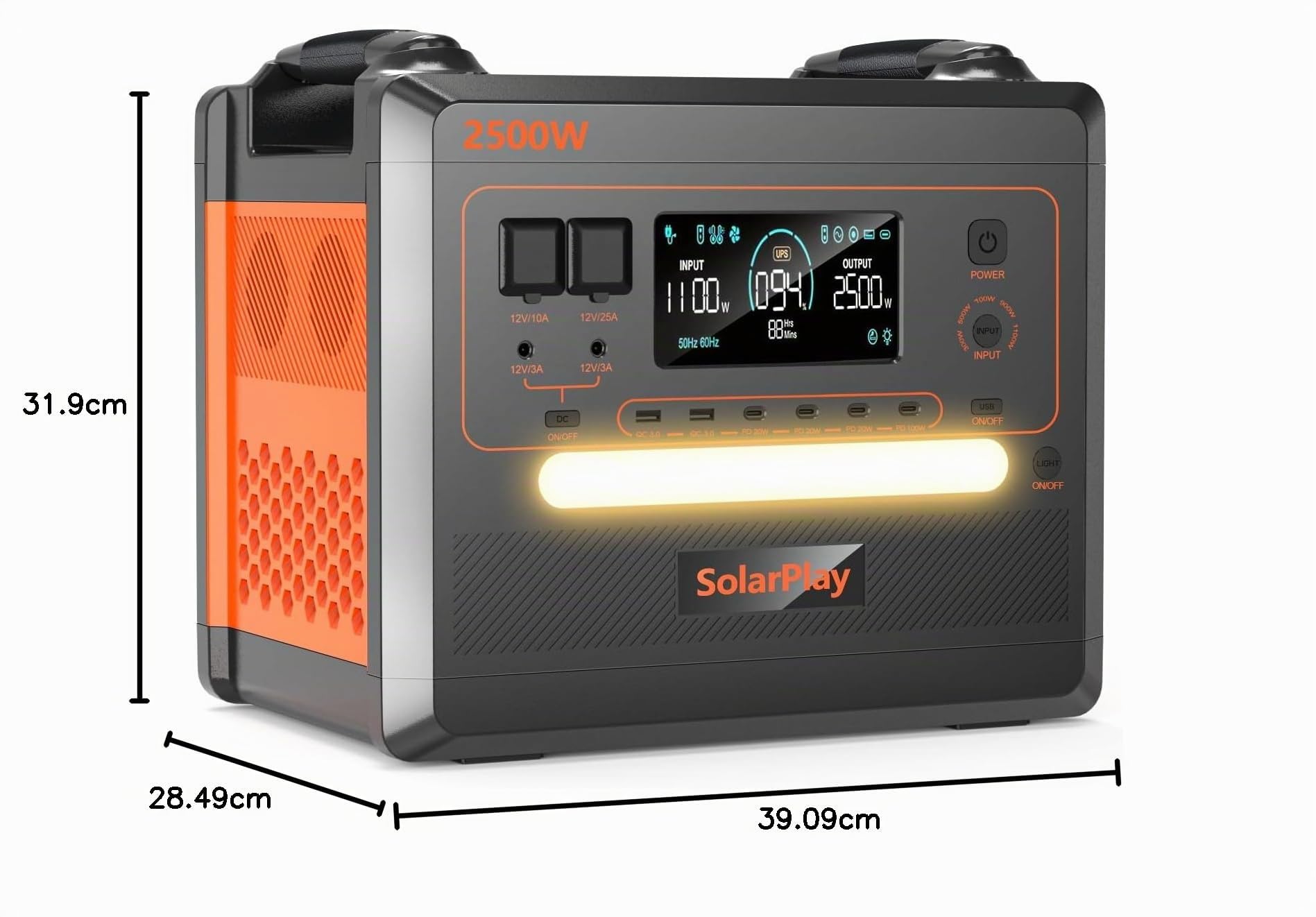 SolarPlay Estacion de Energia Portatil 2500W, 2300Wh Generador Solar con Batería LiFePO4, Salida 12 Puertos, Power Station Portable para Camping, Autocaravana, Emergencia (Q2402M)