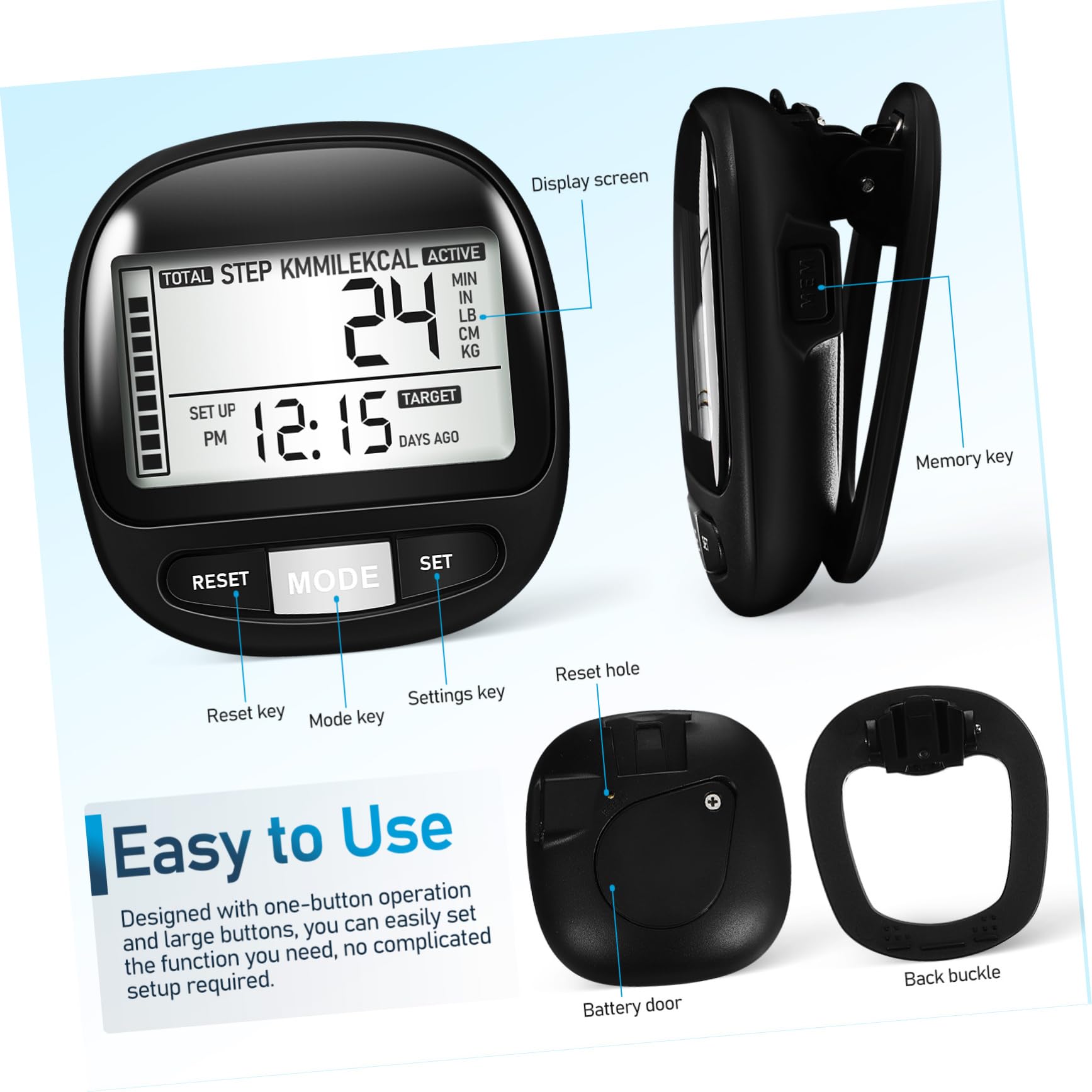 GALPADA Walking Pedometer Clip Sensor for Hiking and Walking Accurate Distance Counter with Day Memory Portable Pedometer for Outdoor Exercise Durable Design