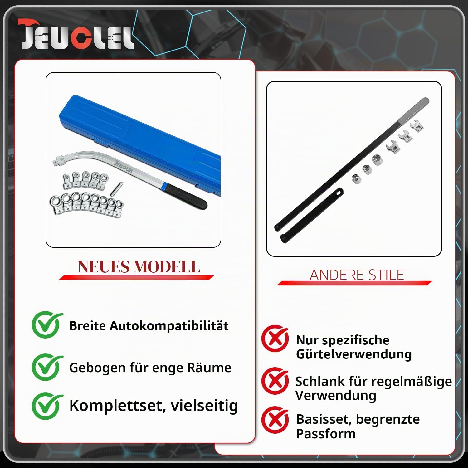 15-teiliges Universal-Hilfs-Riemenspanner-Riemen-Entfernungswerkzeug-Set, Serpentinriemen-Spannrolle, Schraubenschlüssel-Set, Motor-Zahnriemen-Spannmutter-Schraubenentferner