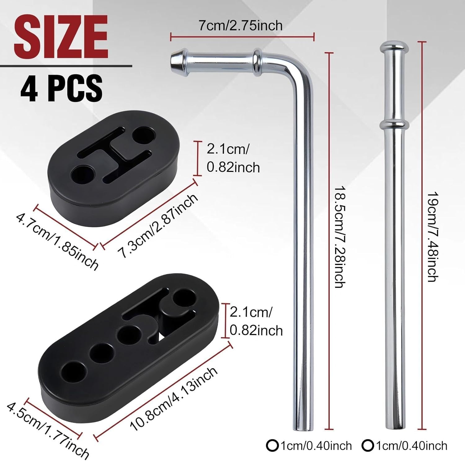 SPEEDWOX Exhaust Hangers Kit 4PCS 90° Bend Universal Exhaust Hanger Rods and Straight Long Muffler 8PCS Hanger Rubber Exhaust Hanger Rod 2 Hole 4 Hole Insulator Mount Car Automotive Replacement