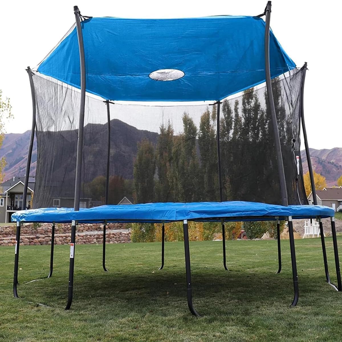Trampoline Shade Cover 6/8/10/12/14/16ft Sun-Protection Waterproof Trampolines Canopy Anti-UVTrampolines Sunshade Accessories for Backyard Playground 6/8/12 Poles Easy Install (16FT)
