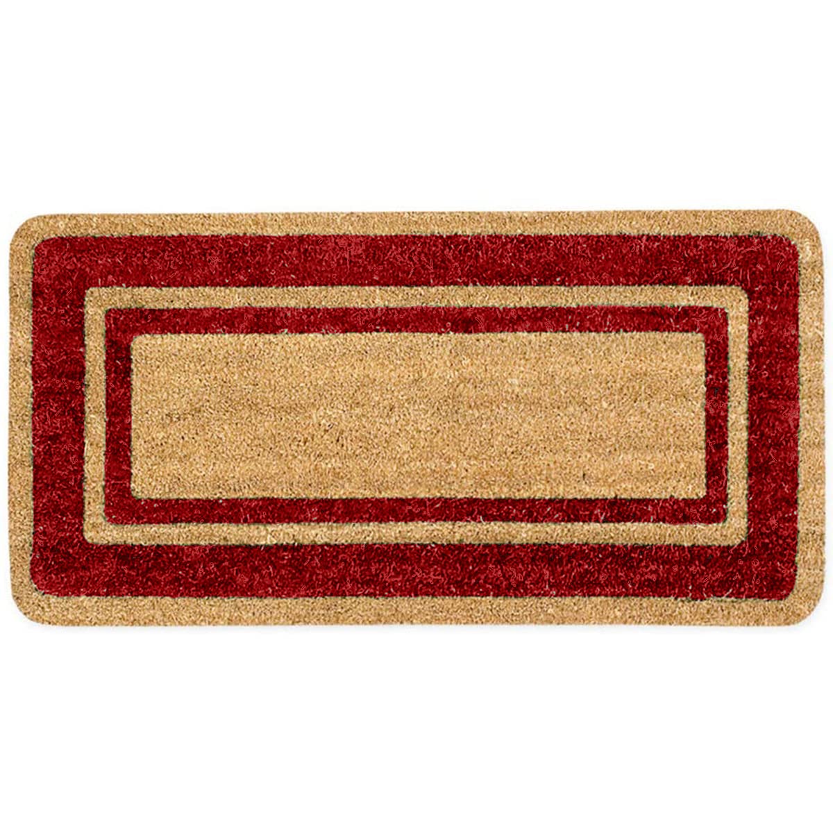 SaRani Paillasson en coco Tapis d'entrée en fibre naturelle, fond antidérapant, bord (rouge, 70 x 140 cm)