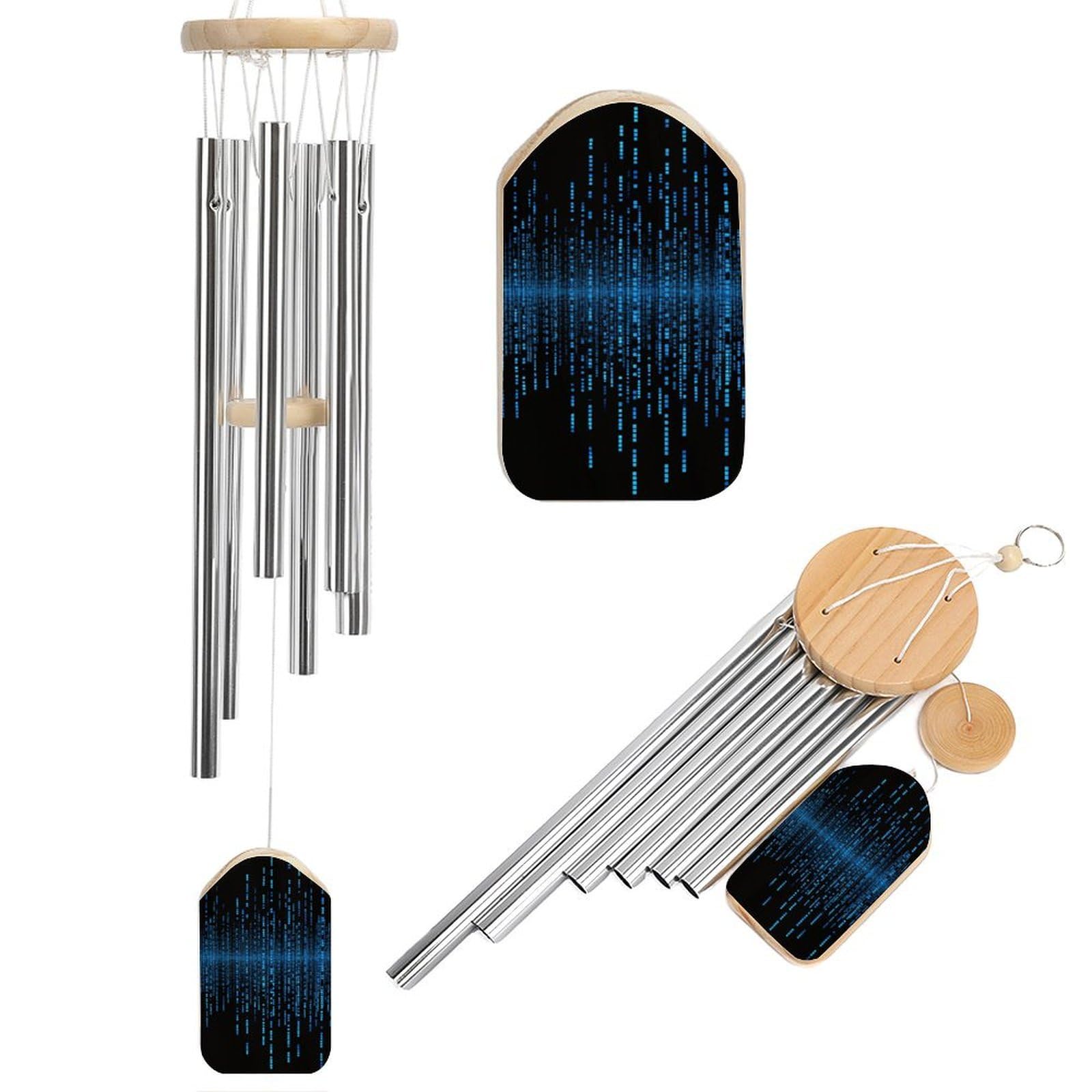 Carillon à vent bleu 52cm en aluminium pour décoration extérieure de jardin et terrasse