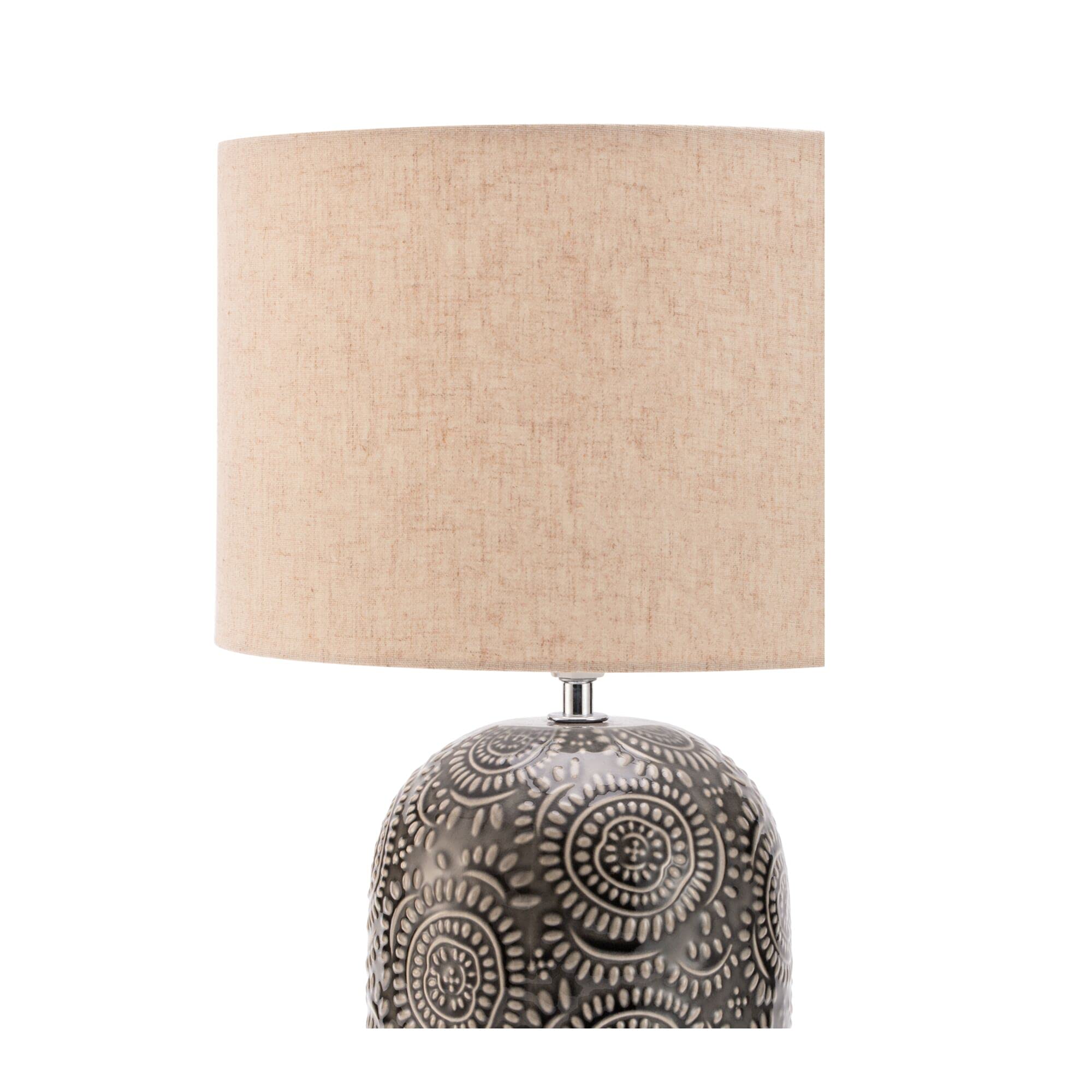 Pauleen 48225 Shiny Dreamer Tischleuchte max. 20 Watt handgefertigt Beige, Grau Nachttischlampe im Boho Look aus Stoff, Keramik E14
