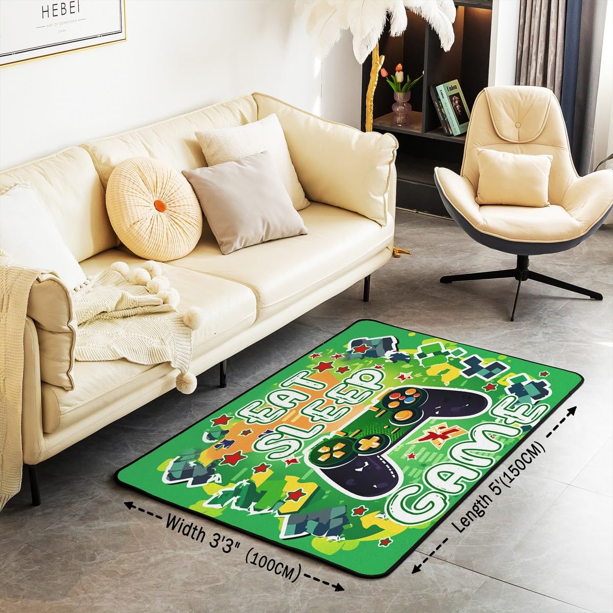 Loussiesd Dywan do salonu dla graczy, 100 x 150 cm, gamingowy dywan akcentujący dla chłopców, dziewcząt, nastolatków, nowoczesny kontroler konsoli do gier, wewnętrzna mata podłogowa, joystick, zielona