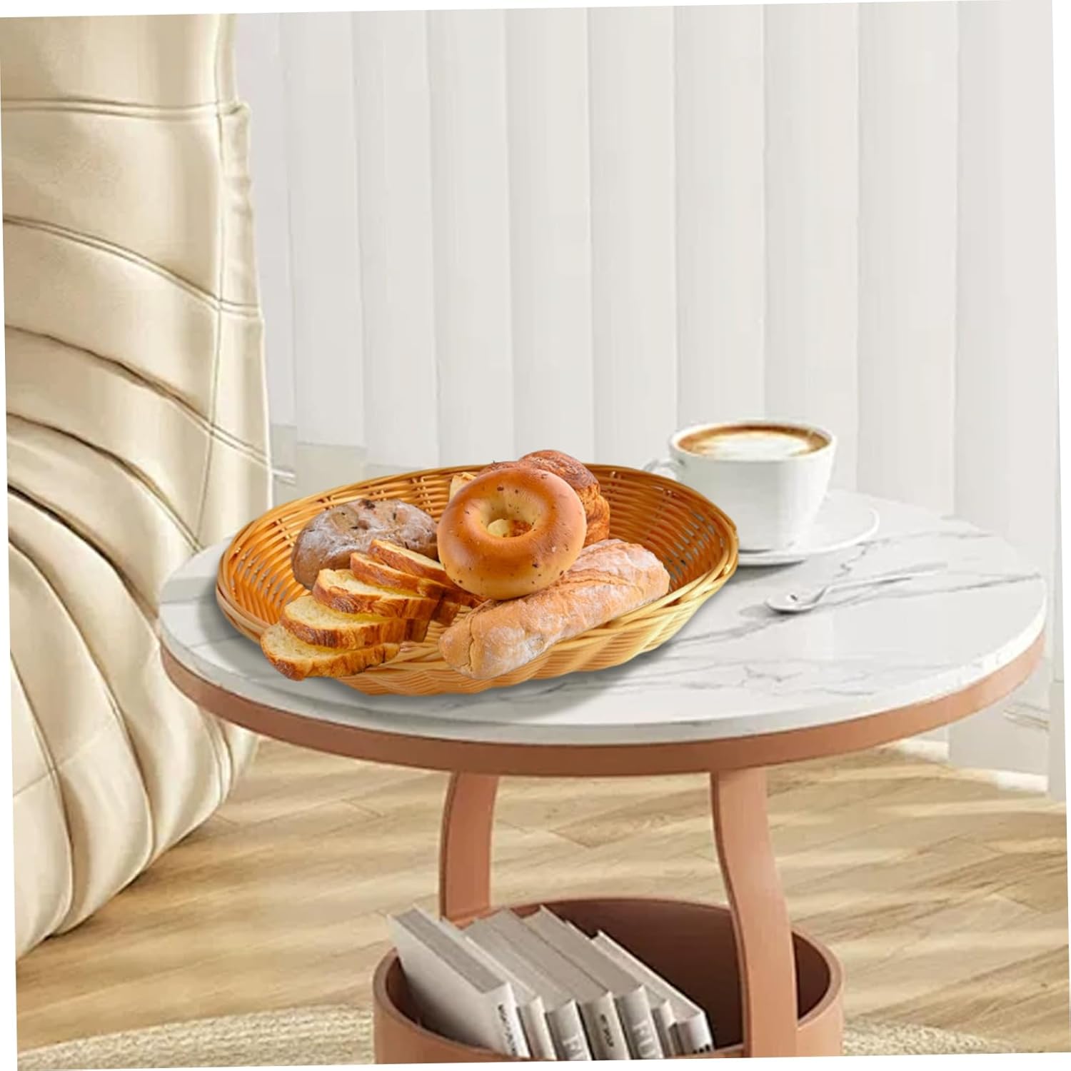 12Pcs Wicker Basket 11x9x3in Plastic Weaving Multipurpose Bread Baskets for Kitchen, Centerpiece Display, Storing Bread, Fruits, Vegetables