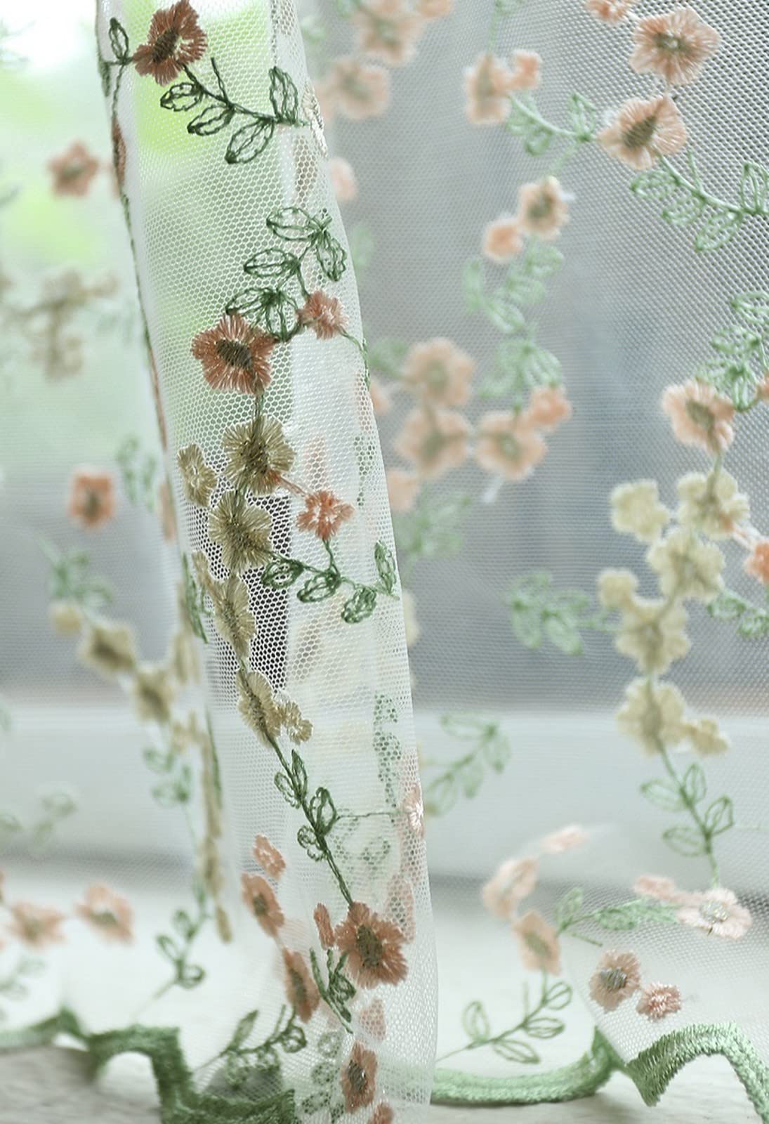 A.Monamour Gardine Scheibengardinen Kurzstores Transparenter Voile Vorhang Blumen Stickerei Texturiert Kurzgardinen Küchengardine Küchenvorhang Küche Vorhang Fenster Kurz Stores Bistrogardine