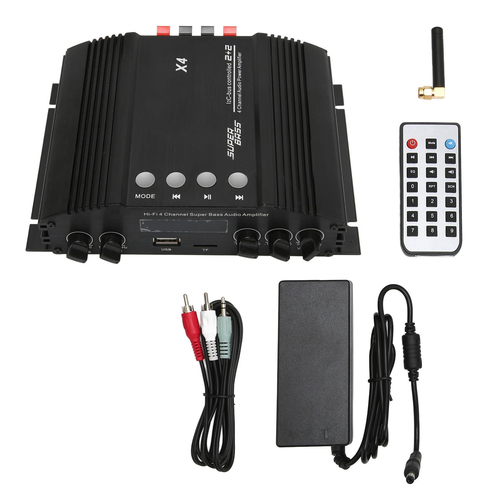 Wzmacniacz Bluetooth, 4-kanałowy Mini Wzmacniacz Stereo Hi-Fi LEPY X4, Bluetooth 5.0/wejście Koncentryczne/wejście Optyczne/regulacja Wysokiego Basu/odtwarzanie Kart USB/TF Itp. 100-240V(EU)