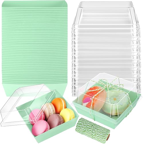 Ctosree 100 piezas de cajas de papel para charcutería con tapas transparentes de 4.5 pulgadas, contenedores cuadrados desechables para pasteles,