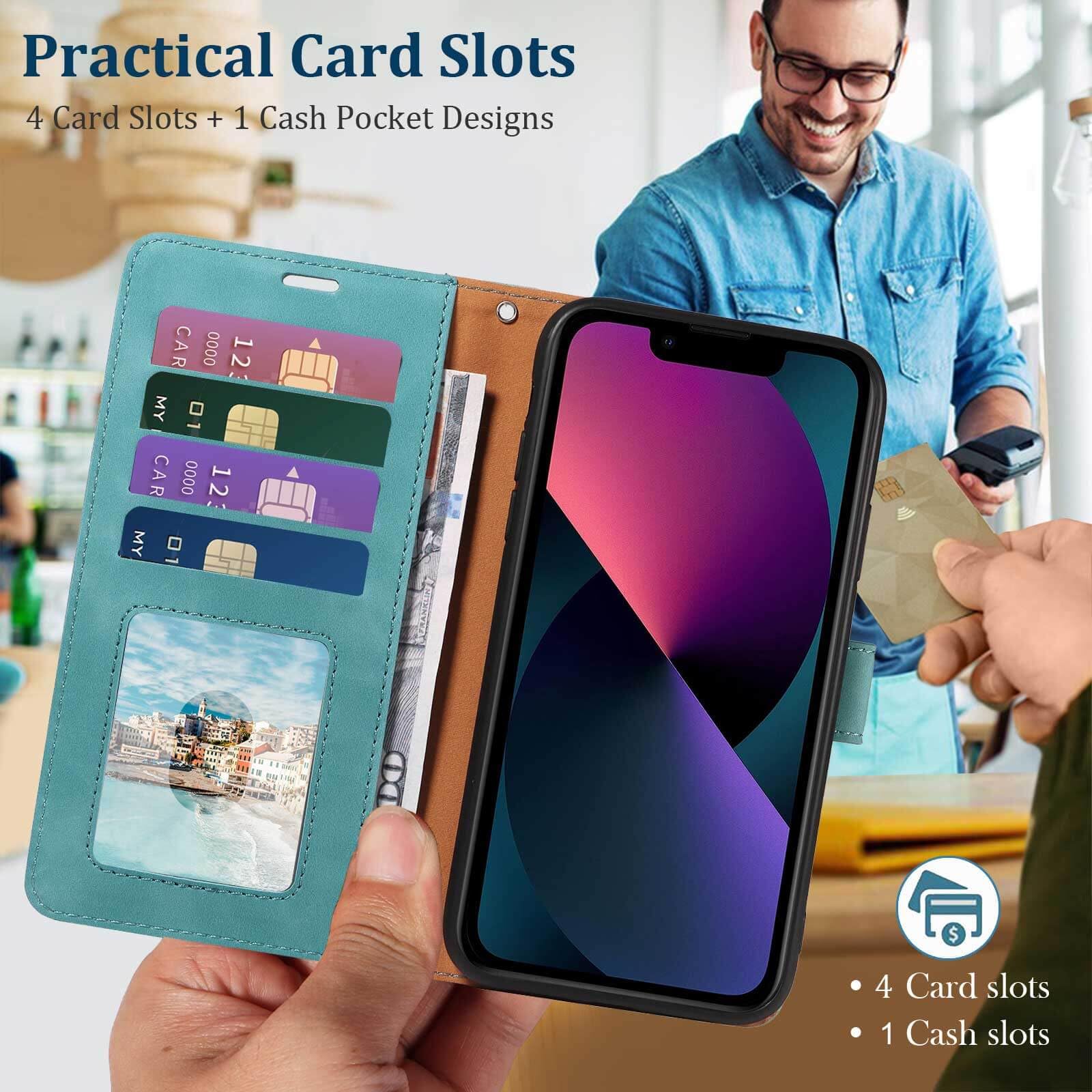 GOTOURED for iPhone 13 Mini Phone Case Wallet, RFID Blocking 3 Card Slots, Wrist Strap, Kickstand, Magnetic Closure - Image 2