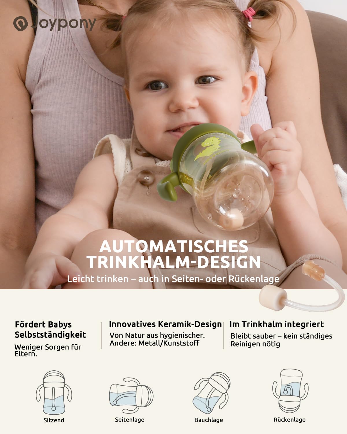 Joypony PPSU Trinklernbecher mit Strohhalm & Gewichtskugel, 266ml (9oz) Baby Trinkflasche Auslaufsicher, inkl. 4 Strohhalme & 2 Reinigungsbürste, Strohhalmbecher ab 6 Monate, BPA-Frei Grün/2 pack