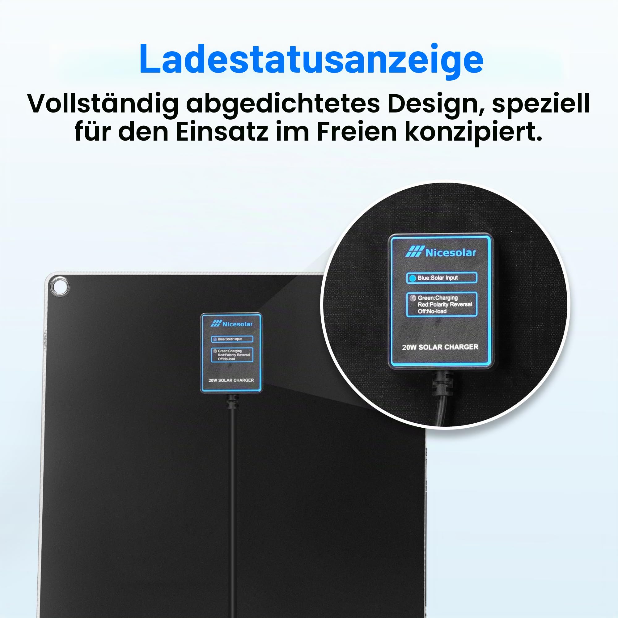 Nicesolar 20W 12V Solarpanel Auto-Batterie Erhaltungsladegerät & Maintainer mit Zigarettenanzünder-Stecker & Krokodilklemme & Batteriekabel für Auto Automobil Motorrad Boot Marine