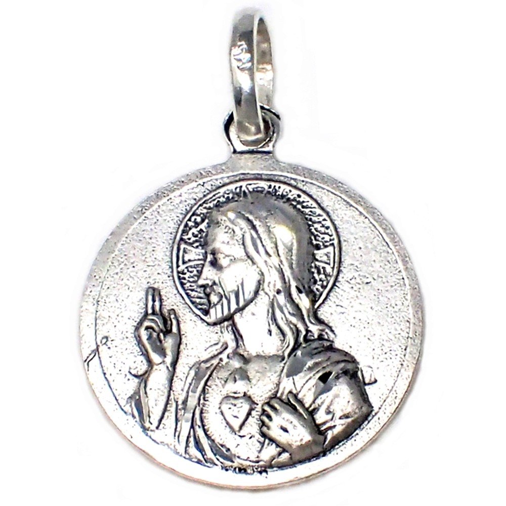 Medalla plata ley 925m Escapulario Corazón de Jesús Virgen del Carmen 21mm.