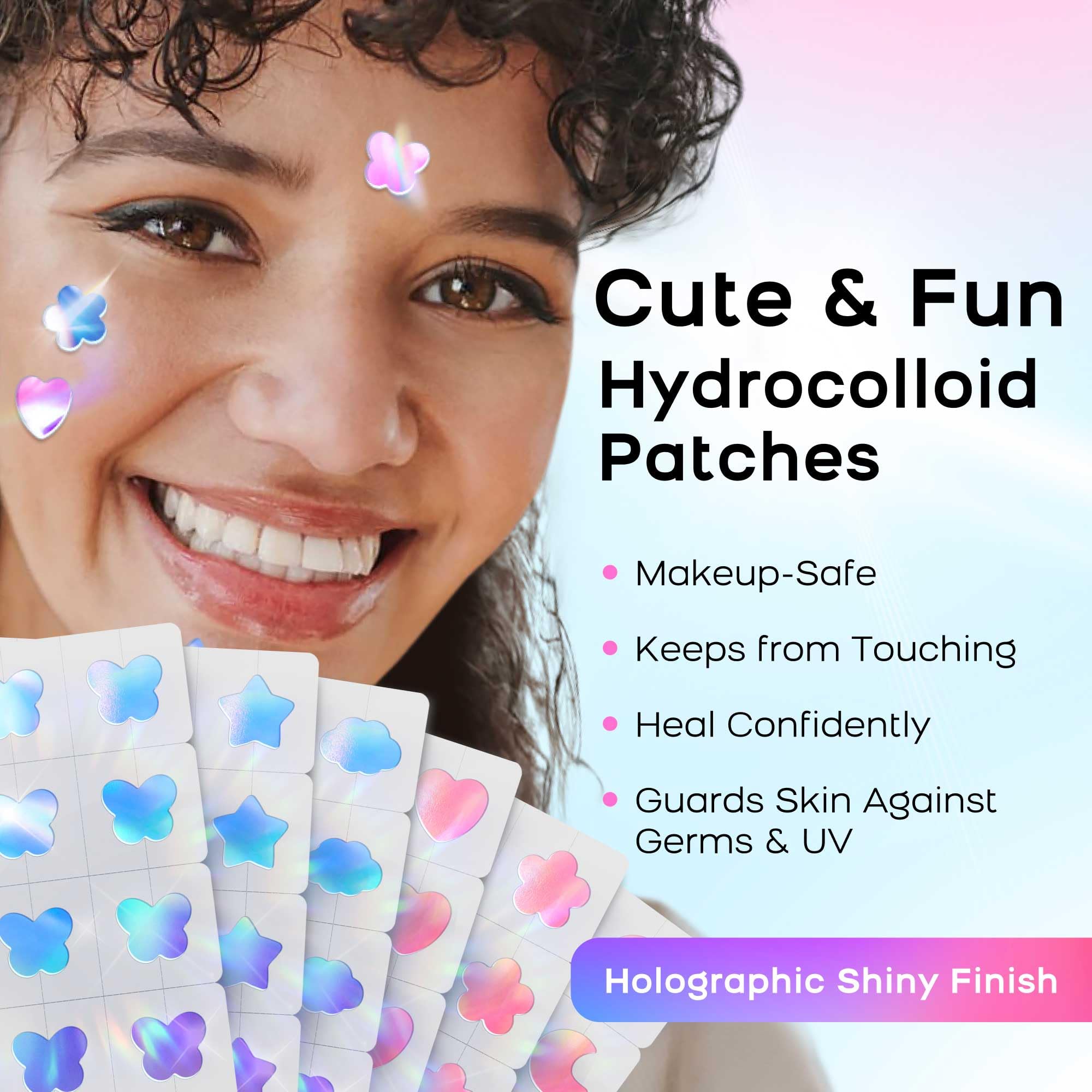 AVAPY Pimple Patches for Face, Cute Hydrocolloid Acne Patches, Colorful Hologram Butterfly Sport Stickers, Zits & Blemish, Pimple Patch with Salicylic Acid, Blue Pink Moon Cloud 12MM (36 Count)