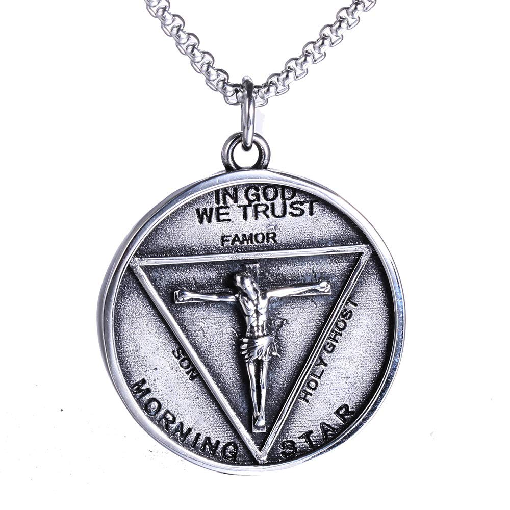 MZXDYLucifer Pentecostal Coin Silver Coin Necklace with Wooden Gift Box Festival Cosplay Accessories