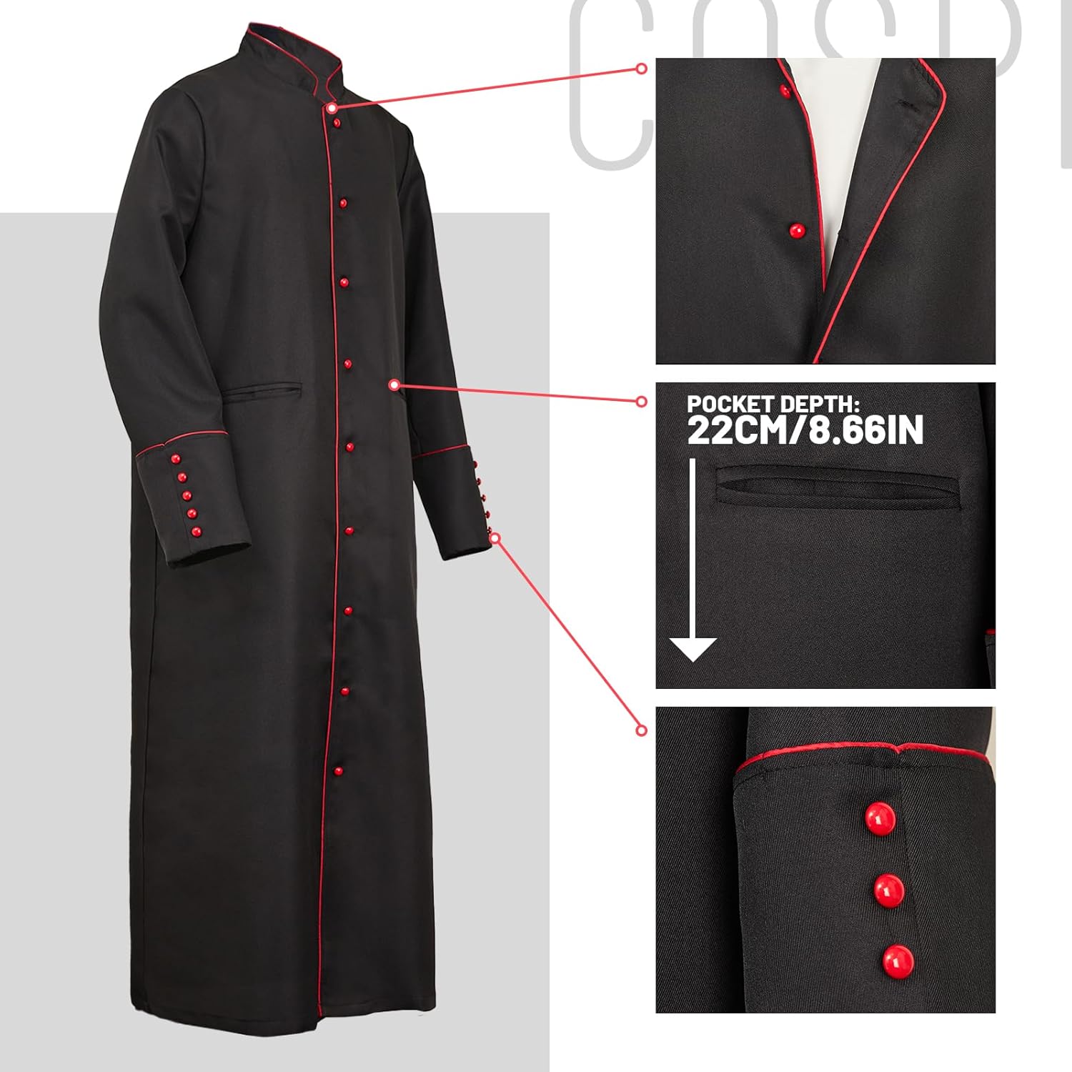 Men's Cassock Robe Priest Pastor Robes Vestments Minister Outfit Clergy Pulpit Clothing Preacher Christian Costume - Image 2