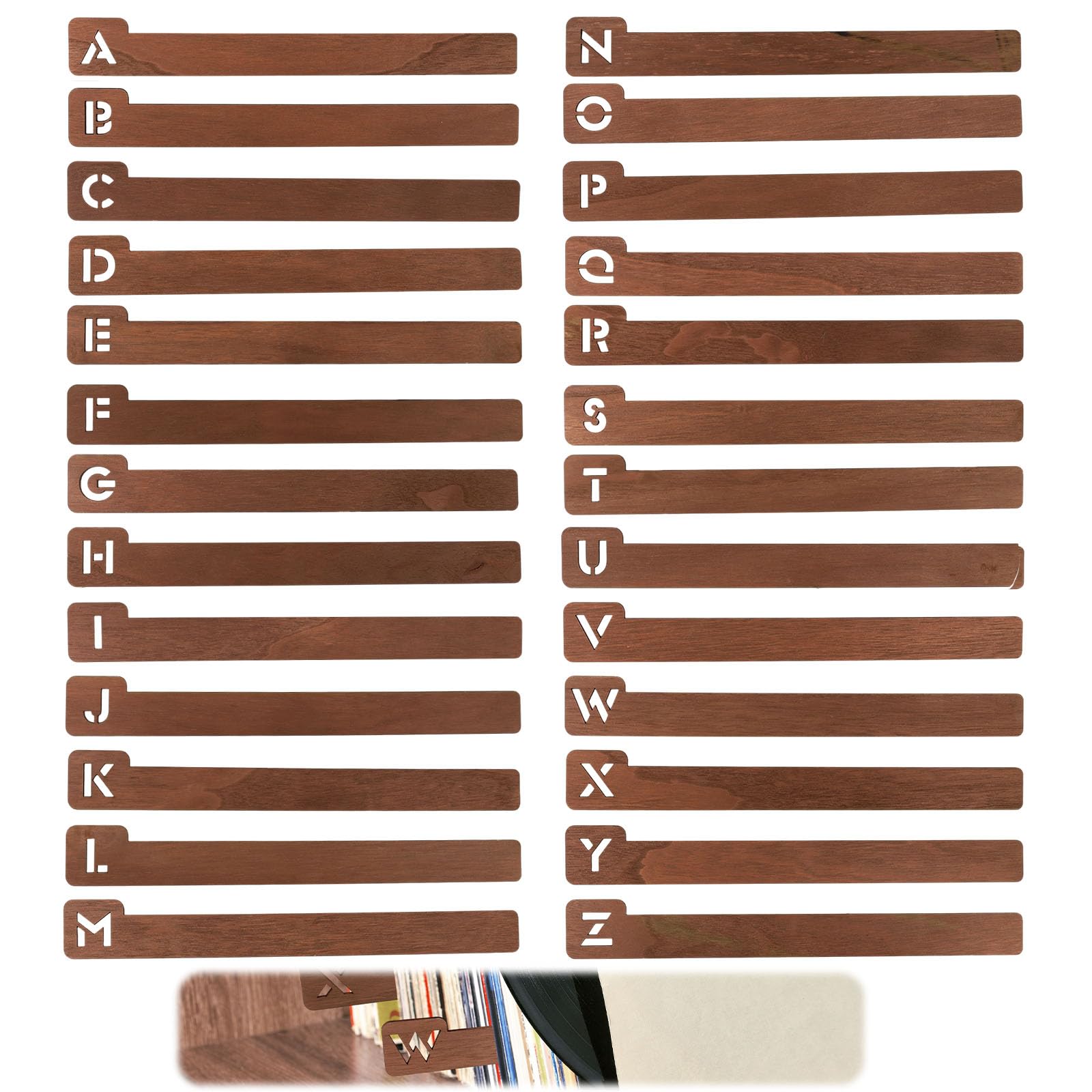 26pcs Vintage Wooden Alphabetical Vinyl Record Dividers A-Z