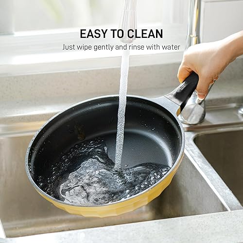 Miniatura 5 de BUYDEEM Sartén antiadherente de aluminio fundido de 10.2 pulgadas, sartén de calentamiento rápido y uniforme con tapa de vidrio, compatible con