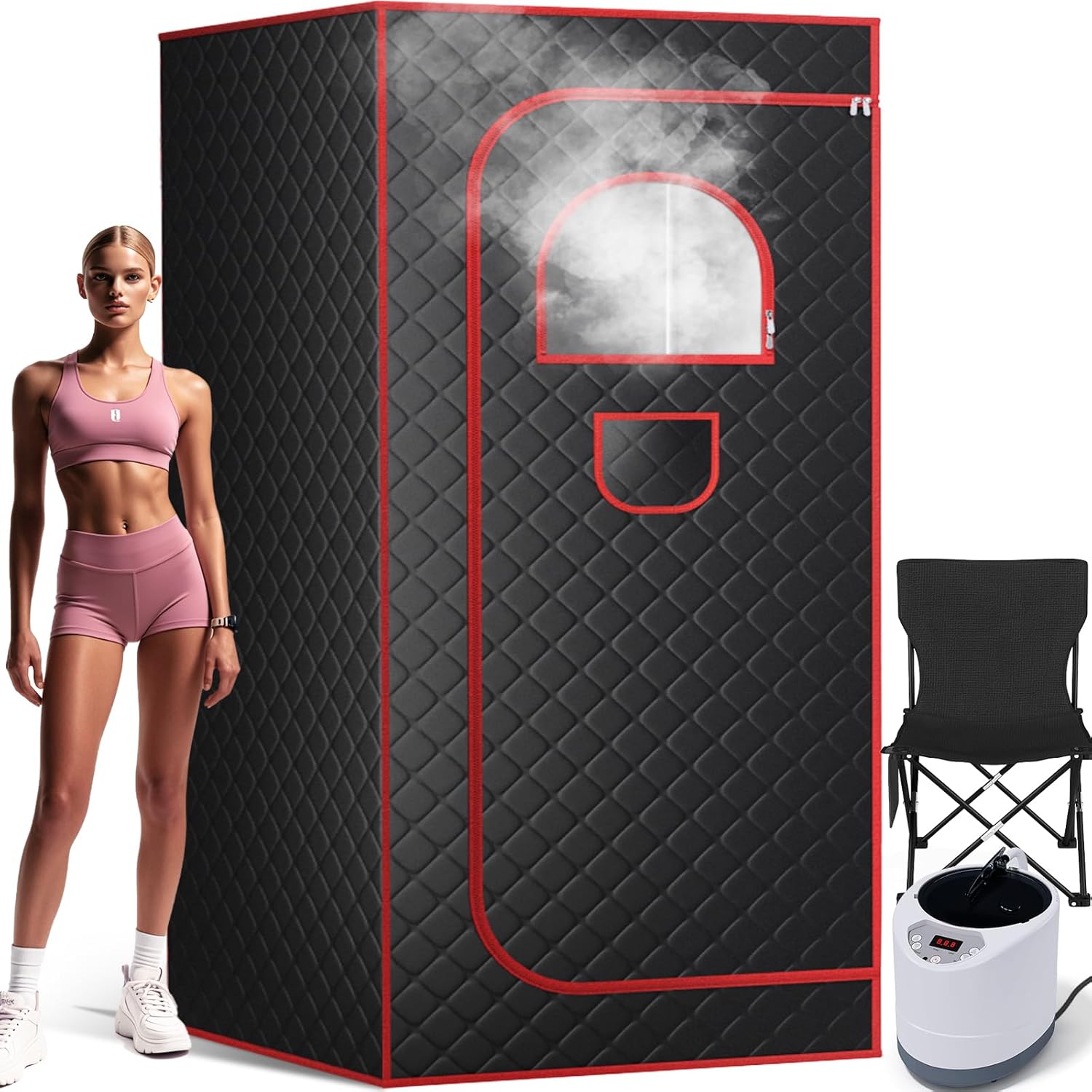 colorfarm Sauna Box, Portable Sauna for Home, Steam Sauna for Full Body Home Spa with 1200W 3L Steamer, Indoor Personal Sauna Tent with Folding Chair Remote Control (Black)