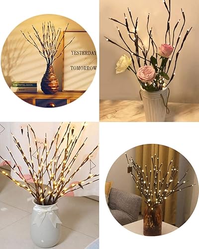 Miniatura 2 de Luces LED de rama, funciona con pilas, blanco cálido, marrón, plástico, 20 LED, 5 postes flexibles, 25 pulgadas, decoración moderna de oficina