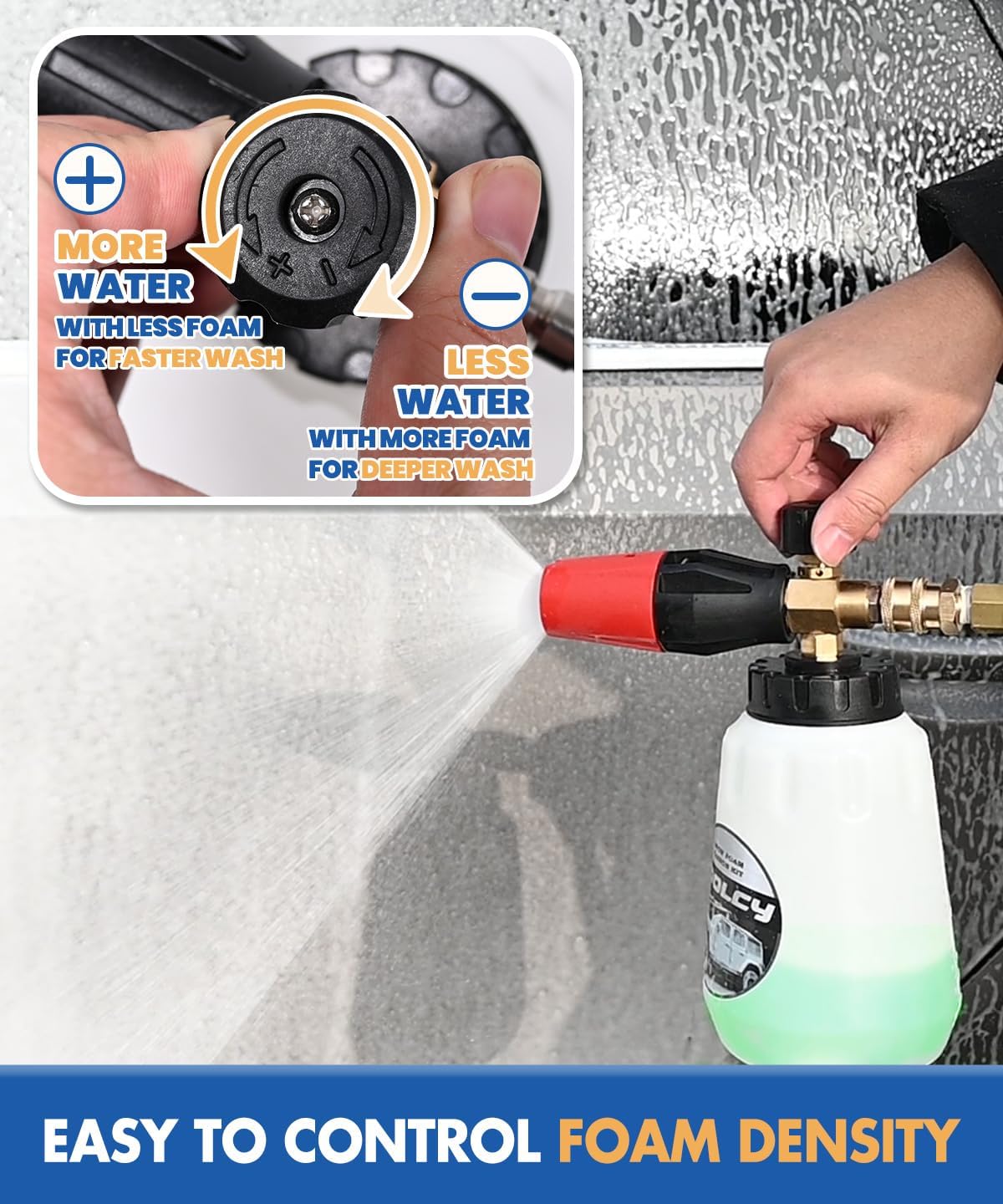 TOOLCY Foam Cannon Kit with Pressure Washer Gun 5000 PSI, 5 Nozzle Tips, 1/4" Quick Connector, 1L Bottle, Quick Release, Industrial Grade