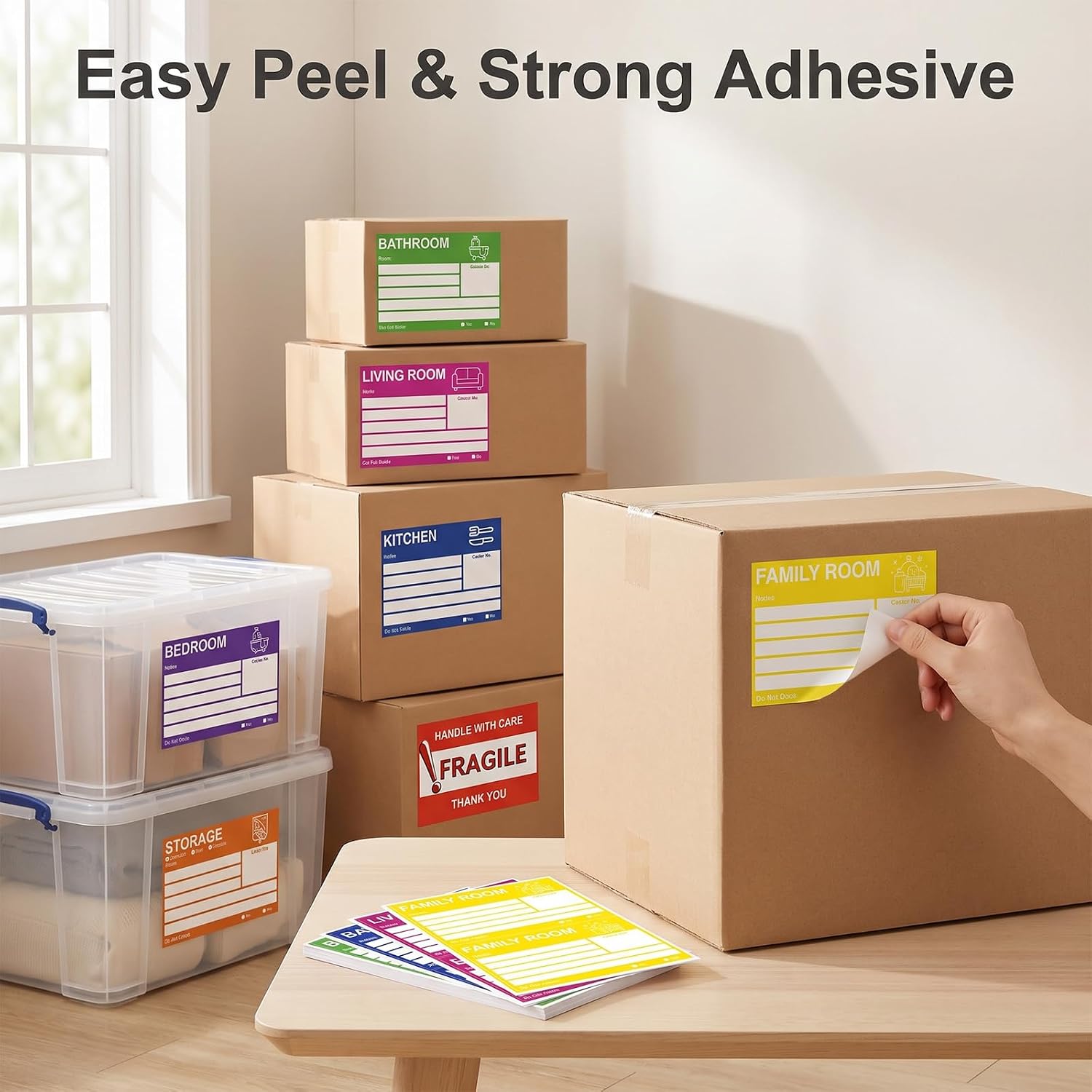 Moving Labels for Boxes,160 Color Coded Writable Moving Labels with Fragile Stickers,6 x 4 Inch Large Packing Labels,Easy Peel Moving Box Labels for Home Relocation,Organization & Storage image 3