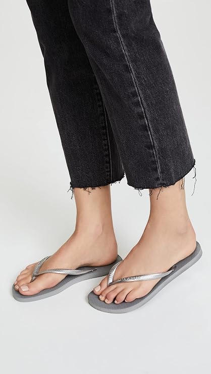 Havaianas Women's Slim Flip Flops Sandals - Steel Grey, 7/8