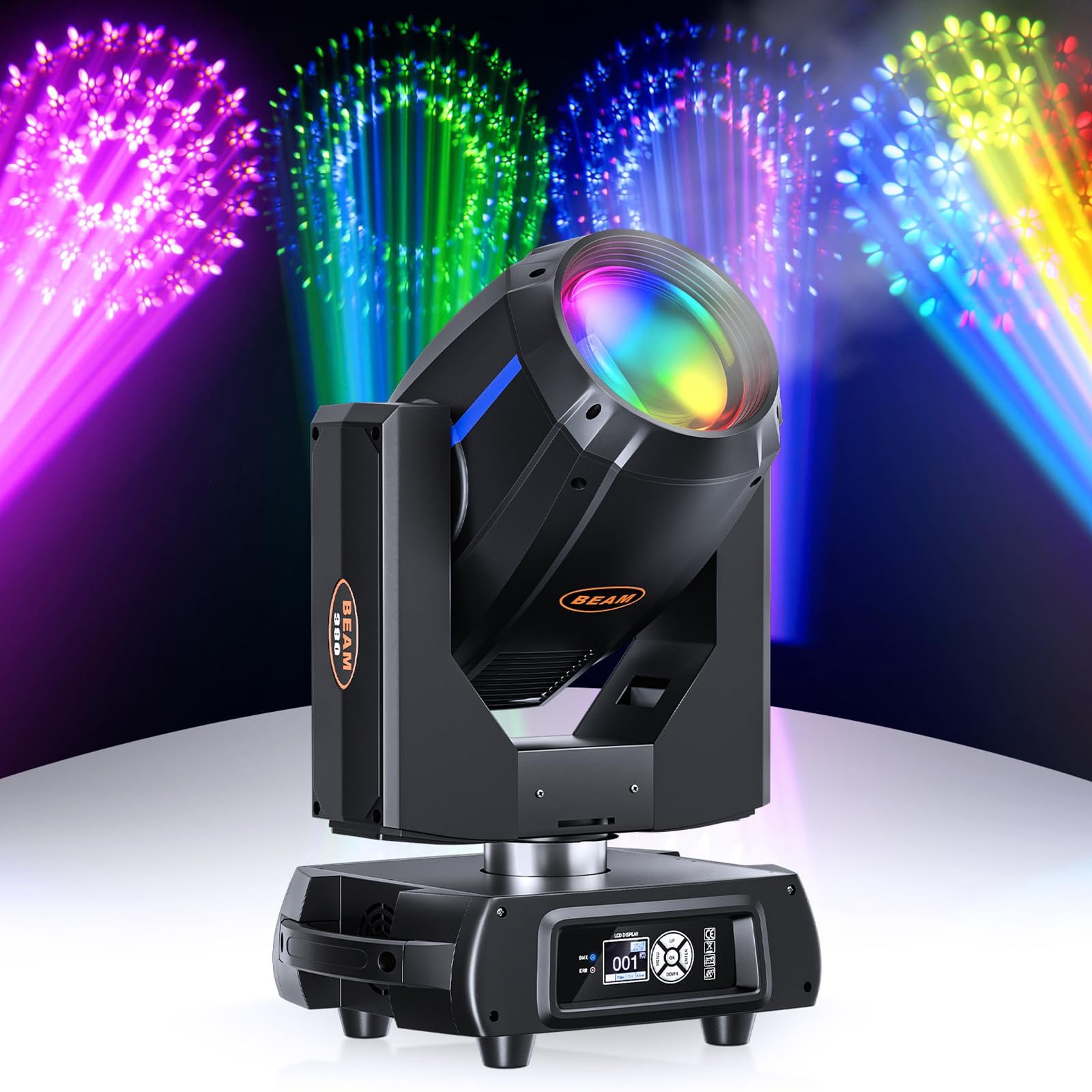 Luce a testa mobile con prismi a 16 sfaccettature, 13 Gobos, 14 colori RGBW, LED di messa a fuoco lineare, DMX 512 e attivazione sonora per eventi DJ, matrimoni, feste