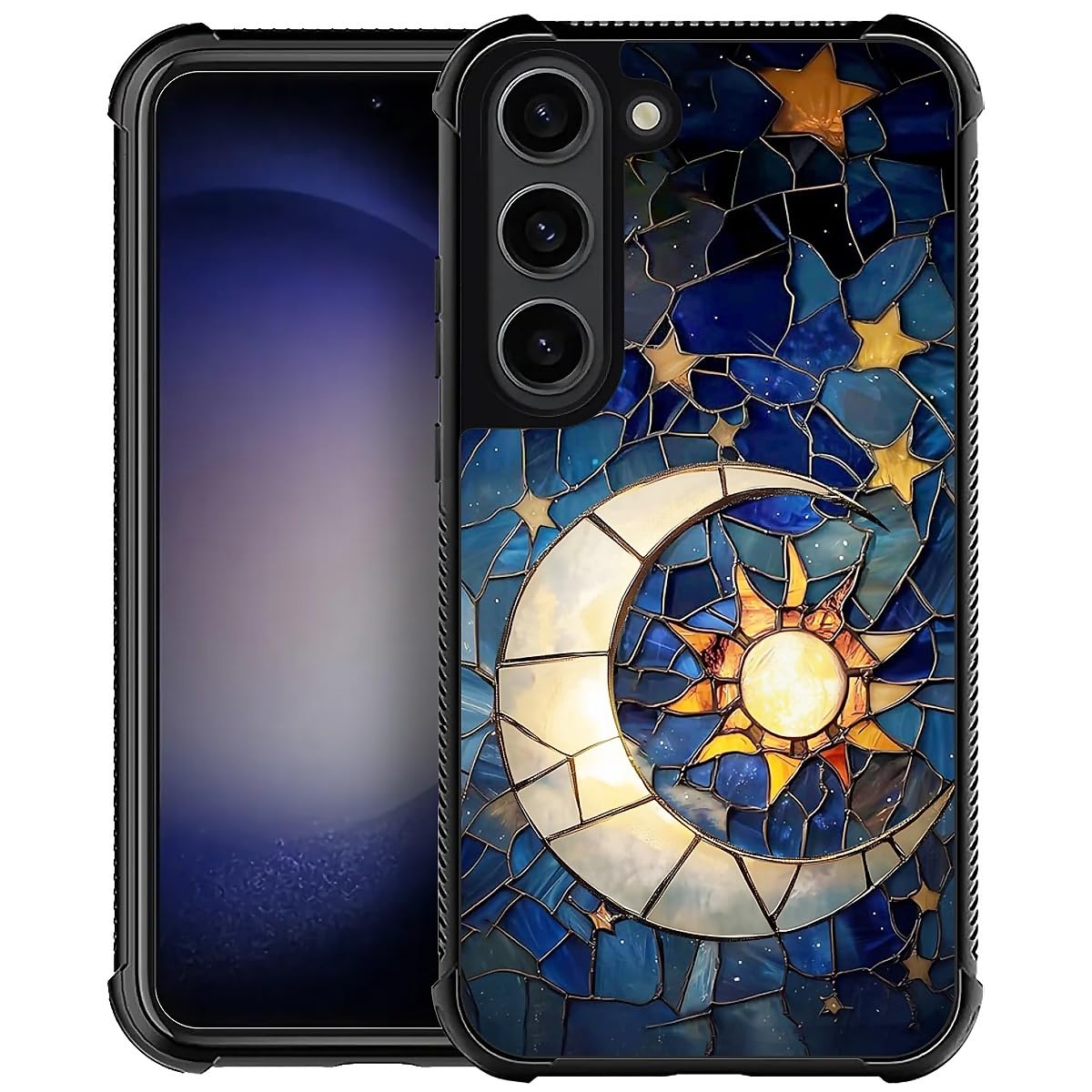 Kapadiy Compatible with Samsung Galaxy S23 Plus Case,Moon Stars Glass Night Four Corner Airbag Case for Samsung Galaxy S23 Plus,Christmas Drop