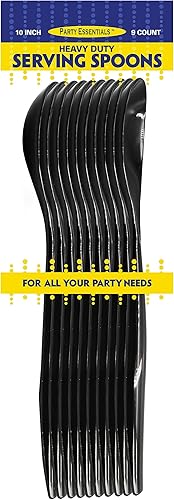 Miniatura 3 de Party Essentials Utensilios desechables de plástico resistente para bufés, eventos, fiestas, 9 cucharas de 10 pulgadas, color negro