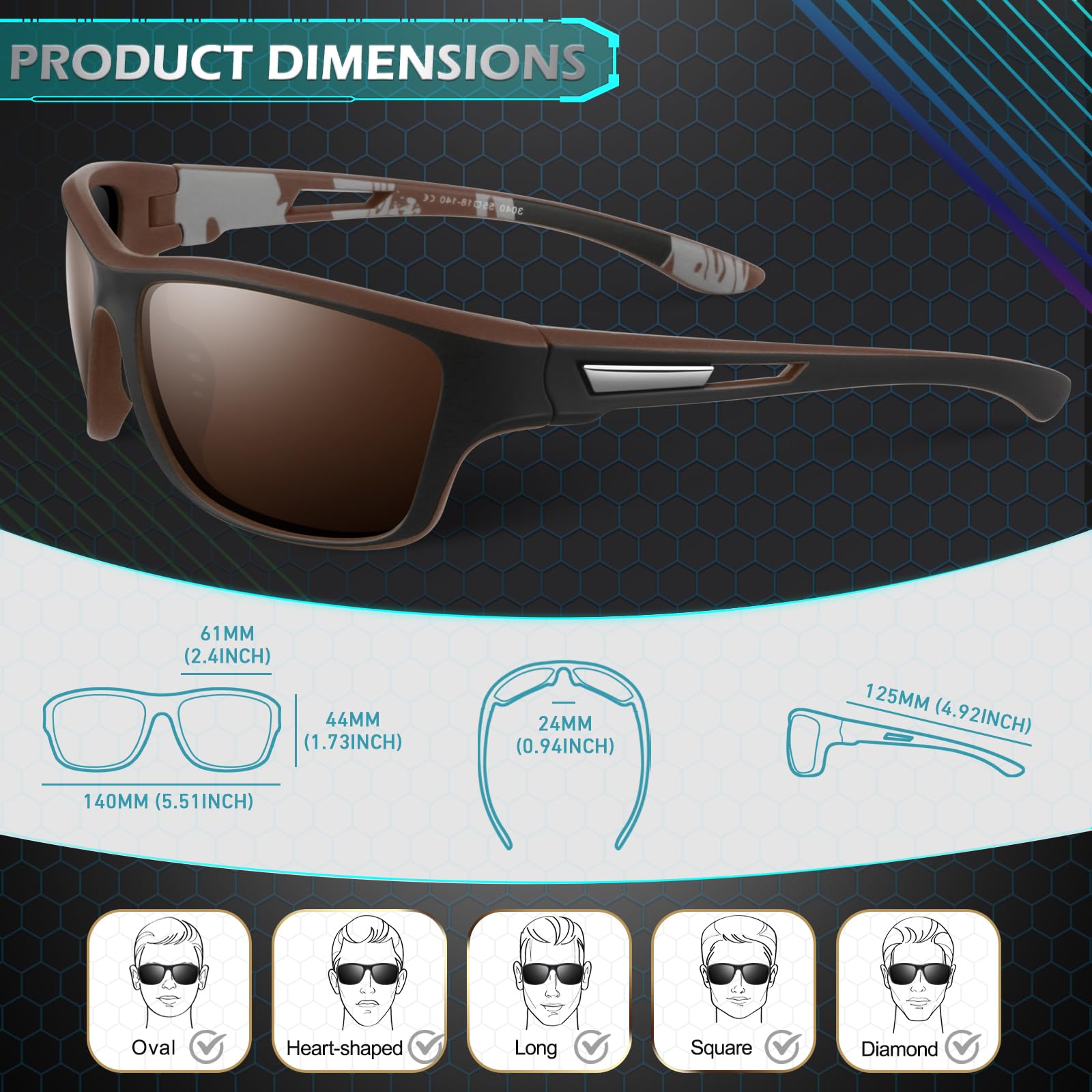 Sunier Occhiali da Sole da Uomo Donna Polarizzati Sportivi Guida Pesca Ciclismo Protezione UV400 al 100%
