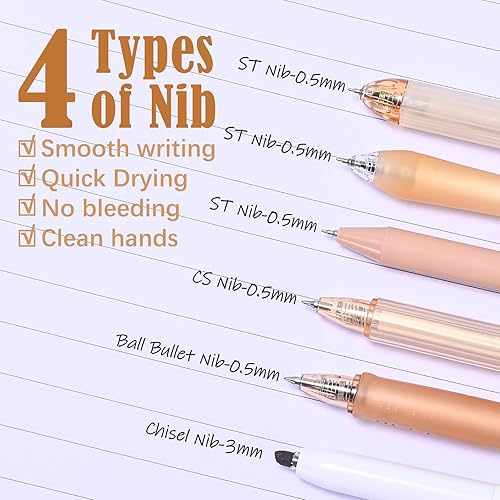 Miniatura 4 de BAYTORY 5 bolígrafos de gel y 1 resaltador, bolígrafo de tinta de secado rápido, punta fina, color negro, 0.020 in, estético, retráctil, escritura