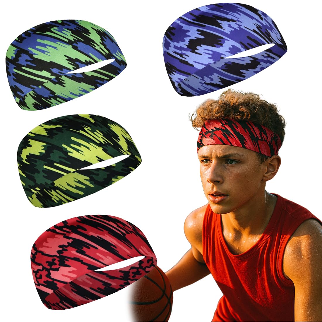 Diadema deportiva para niños de 4 piezas, diadema transpirable, diadema bandana elástica, adecuada para correr, montar en bici, entrenar, dar patadas a un balón