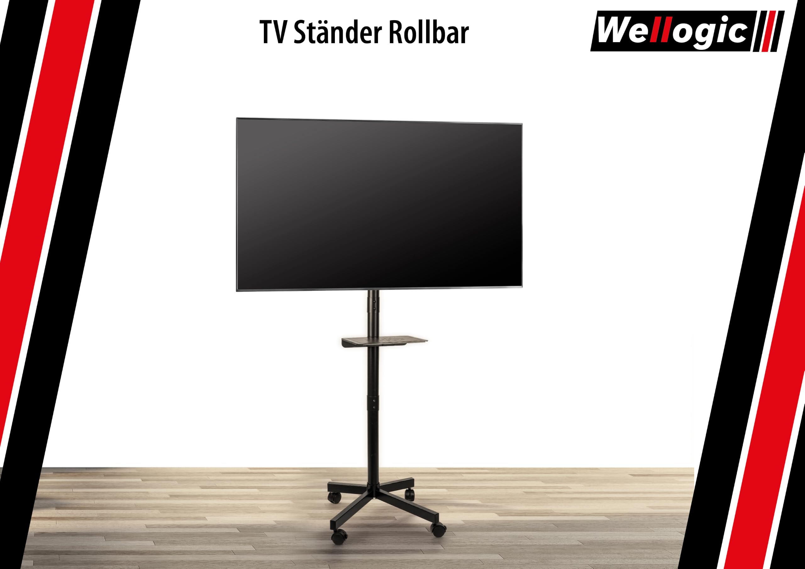 Supporto TV arrotolabile per TV da 26-60 pollici fino a 35 kg, supporto TV regolabile in altezza con ruote, supporto multimediale, inclinabile, universale, VESA 400 x 400 mm, nero