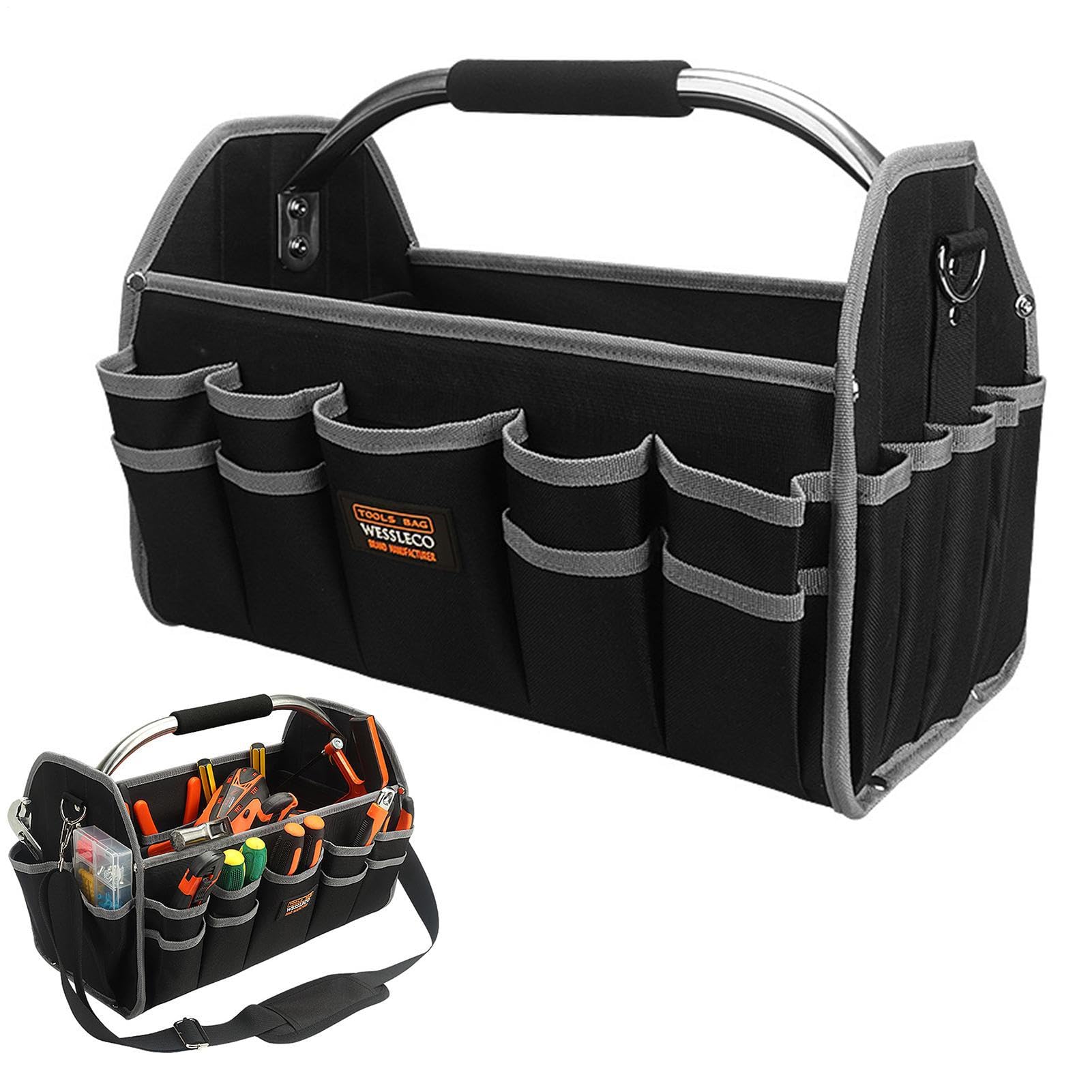 Borsa portautensili larga: tasche portautensili portatili, organizer per | piccoli utensili | organizer per impieghi pesanti, base stampata impermeabile, 21 tasche, tracolla per hom