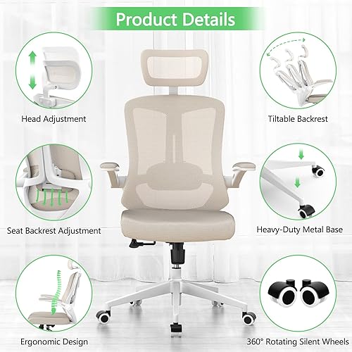 Miniatura 3 de Silla de oficina ergonómica con capacidad de 350 libras, silla de computadora de malla cómoda, silla de juegos con respaldo alto con ruedas,