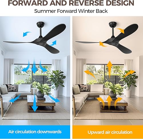 Miniatura 4 de Ventilador de techo negro sin luz, ventilador de techo para exteriores de 52 pulgadas con control remoto sin luz, 3 cuchillas, motor CC reversible